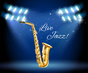 Fototapeta na wymiar Saxophone on bright stage