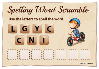 Spelling word scramble game template with word cycling