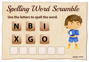 Spelling word scramble game template with word boxing