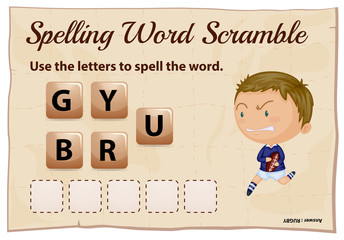 Spelling word scramble game template with rugby