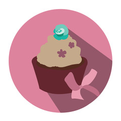 Isolated cupcake on a colored tag, Vector illustration