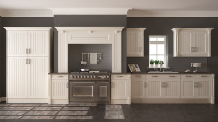 Classic kitchen, scandinavian minimal interior design with woode