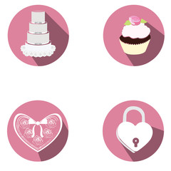Set of different wedding objects on colored tags, Vector illustration