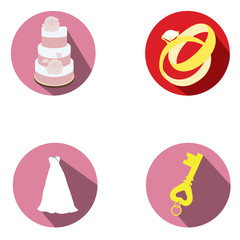 Set of different wedding objects on colored tags, Vector illustration
