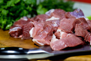 Meat pieces on the Board raw pork