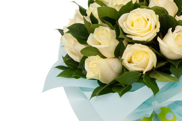 white roses on a white background closeup. Valentine's Day