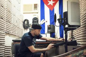 Radio jockey working studio