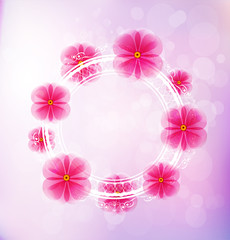 Abstract pink flowers in a circle, vector illustration