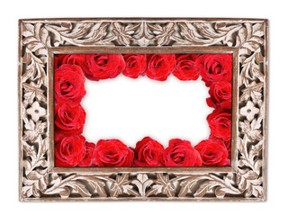 Verzierter Bilderrahmen mit Rosen, Hintergrundmotiv mit Freifläche für eigenen Text