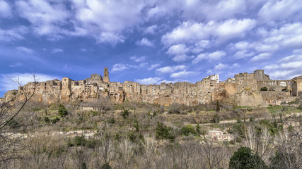 Wonderful panoramic view of Pitigliano, a village famous for being built on tuff, Grosseto, Tuscany, Italy