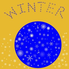 Blue Christmas ball with snowflakes on a yellow background