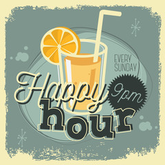 Happy Hour New Age 50s Vintage Poster Sign Design With A Glass O
