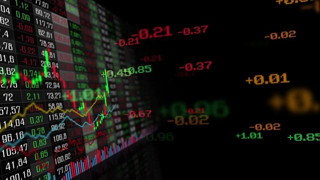 Table and bar graph of stock exchange market indices animation. Abstract animated 4k video background
