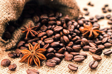 Bag of coffee beans with anise
