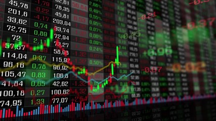 Table and bar graph of stock exchange market indices animation. Abstract animated 4k video background - Powered by Adobe