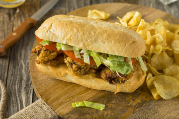 Homemade Fried Oyster Po Boy Sandwich