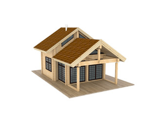 Country wooden house. 3D graphic isolated object on white background
