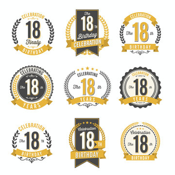 18th Birthday Celebration. Set of Birthday Badges.