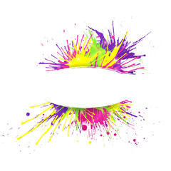 White banner with  vivid and colorful paint splashes. Vector illustration.