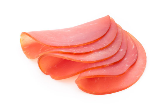 Pork Ham Slices Isolated On White Background.