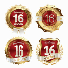 16th Birthday Celebration. Set of Birthday Badges.