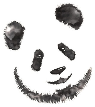 black and white monochrome painting with water and ink draw panda illustration