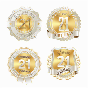 21st Birthday Celebration. Set of Birthday Badges.