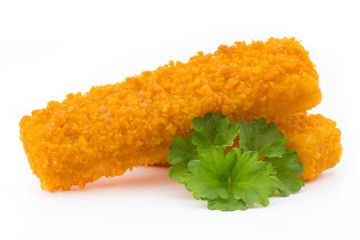 Fish fingers on the white background.