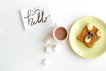 cooking breakfast for kid bear sandwiches top view