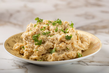 Cream made from mashed chicken breast with herbs