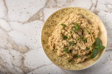 Cream made from mashed chicken breast with herbs and ground blac
