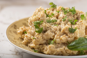 Cream made from mashed chicken breast with herbs and ground blac