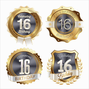 16th Birthday Celebration. Set of Birthday Badges.