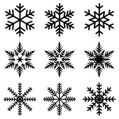 nine black snowflakes set icon winter crystal snow vector