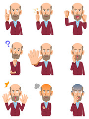 高齢者　男性　表情とポーズのセット
