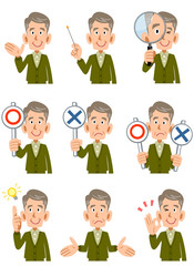 高齢者　男性　表情とポーズのセット
