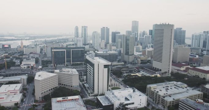 Miami Florida Downtown Aerial Footage From Helicopter