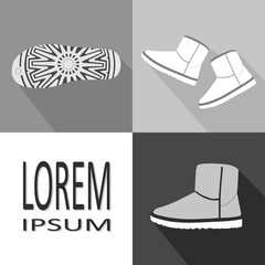 Set of  fashion winter ugg boots with copy space,vector, illustration