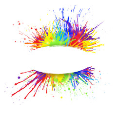 White banner with  vivid rainbow colored paint splashes. Vector illustration.