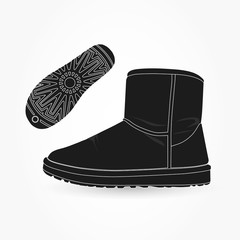 fashion winter ugg boot and sole,vector, illustration