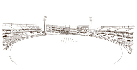Sketch of cricket stadium in vector.