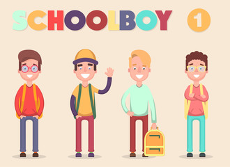 School Students. Vector illustration of a flat design