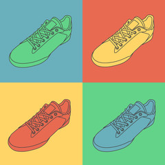 Set of casual sneakers with laces, vector, illustration