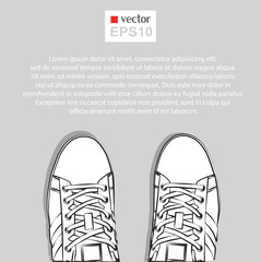 pair of casual sneakers with laces and copy space , vector, illustration,
