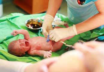 Newborn baby after birth in hospital