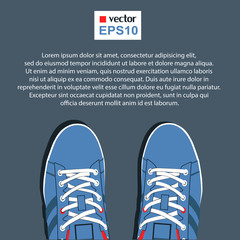 pair of casual sneakers with laces and copy space , vector, illustration,