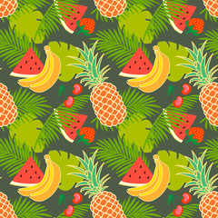 Floral seamless pattern with tropical fruit