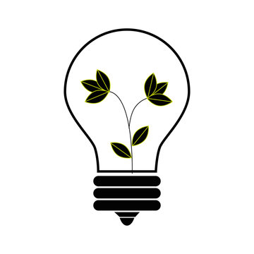 color silhouette with lightbulb with plant inside vector illustration