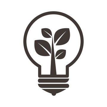 grayscale silhouette with lightbulb with plant inside vector illustration
