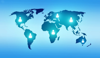 World map with global technology or social connection network with nodes and links illustration